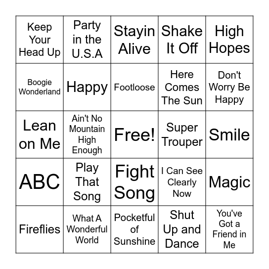 Musical Bingo Card