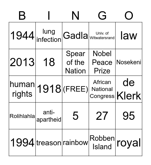 Nelson Mandela: Fight for the Apartheid Bingo Card