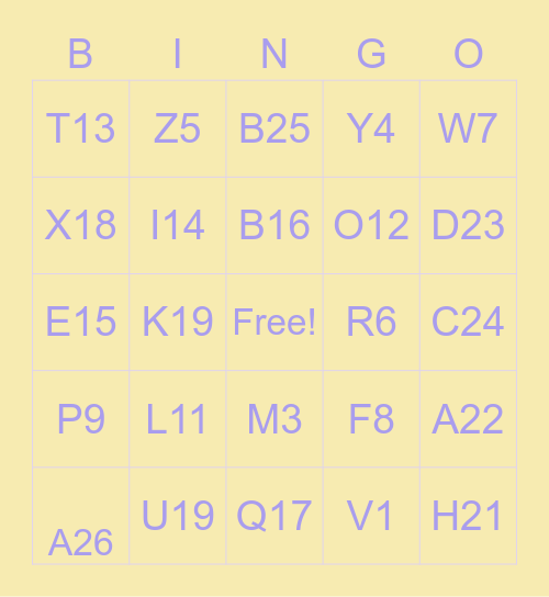 ASL Letter & Number Bingo Card