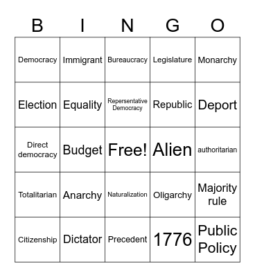 Civic's Bingo Card