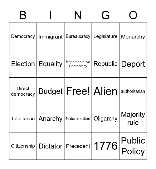 Civic's Bingo Card