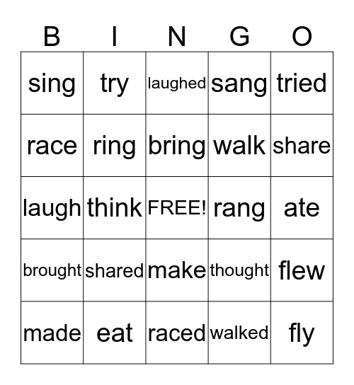 Past Tense Bingo Card