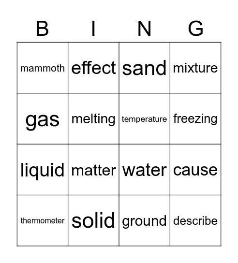 G4 Unit 5 Matter Bingo Card