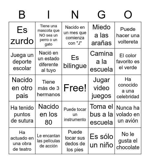 Student Bingo Card