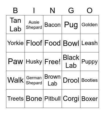 Dog Bingo Card