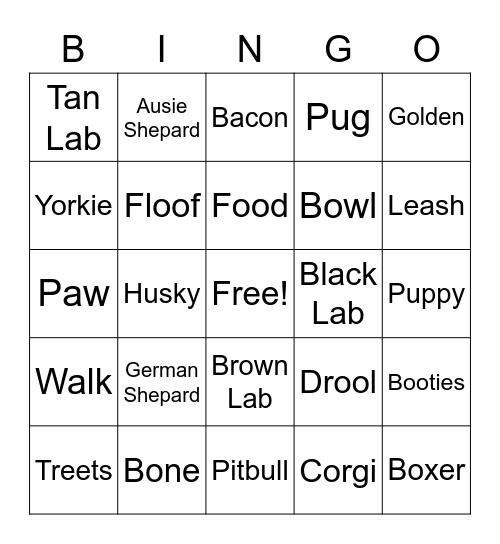 Dog Bingo Card