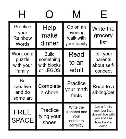 Learning at Home BINGO Card