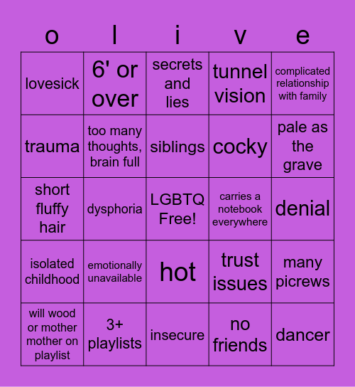 mom, oliver is making a character again Bingo Card