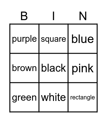 Color & Shape Bingo Card
