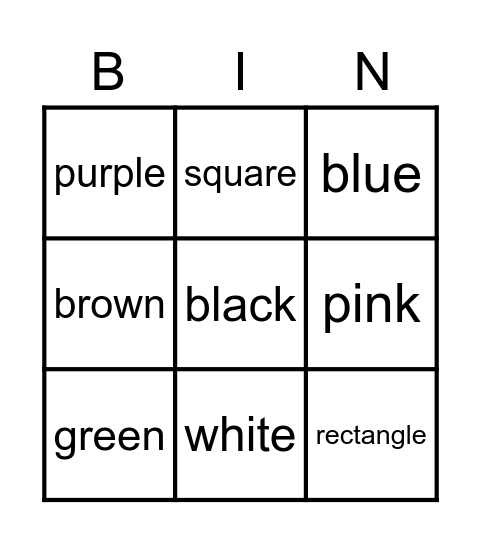 Color & Shape Bingo Card