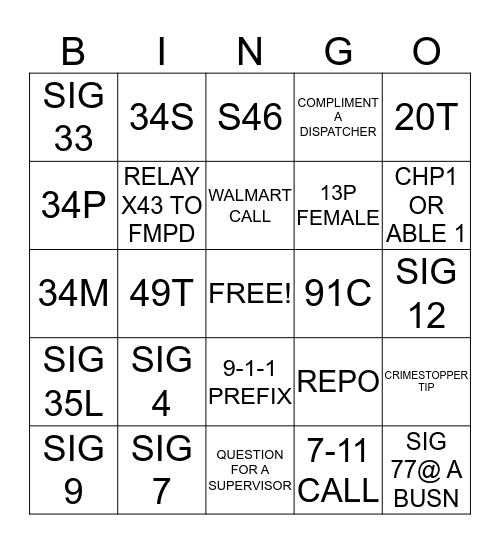 Telecommunicator BINGO (CALLTAKER) Bingo Card