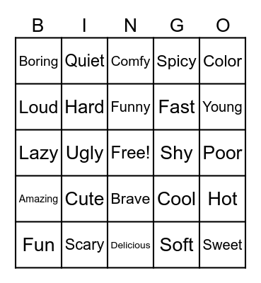 adjectives Bingo Card
