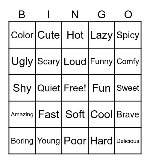 adjectives Bingo Card