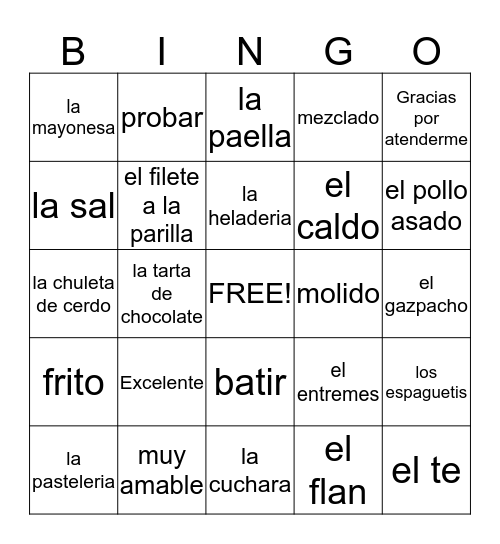 Vocabulario Unidad 5 Bingo Card