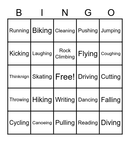 verbs Bingo Card