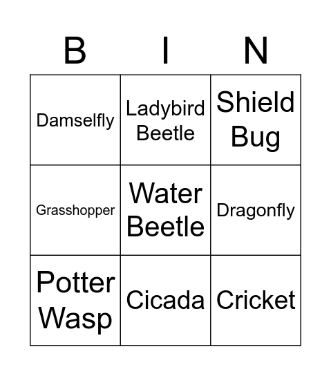 Insects Stamps Bingo Card