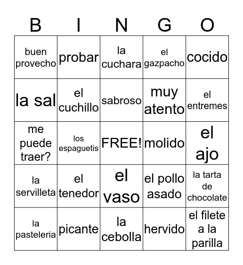 Vocabulario Unidad 5 Bingo Card