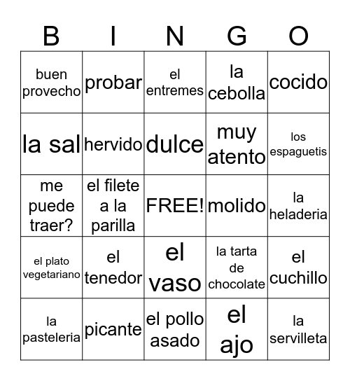 Vocabulario Unidad 5 Bingo Card