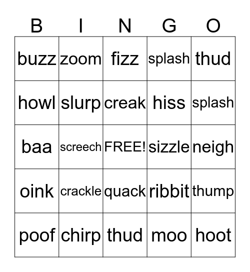 Onomatopoeia Bingo Card