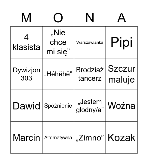 Monar bingo Card