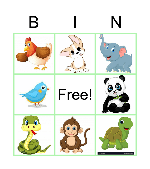 Bingo animals Bingo Card