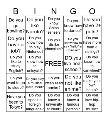 Find Someone Who... Bingo Card