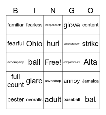 Girl Wonder Bingo Card