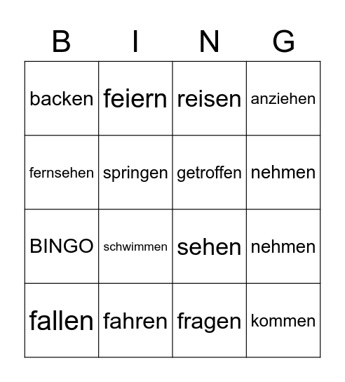 Perfekt Bingo Card
