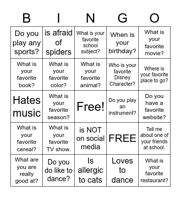 Get to Know You BINGO Card