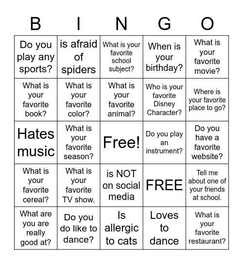 Get to Know You BINGO Card