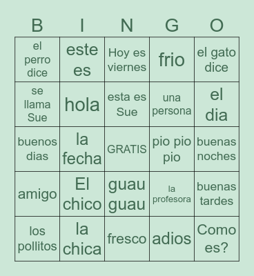 Unidad 1 Bingo Card