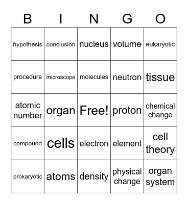 Quarter 1 Science Bingo Card