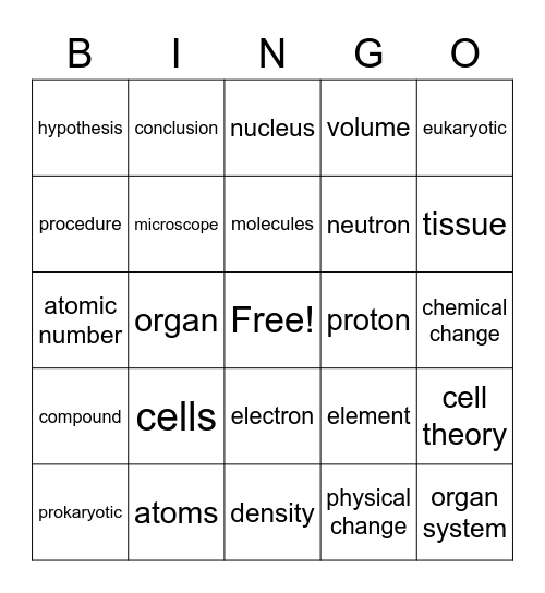 Quarter 1 Science Bingo Card