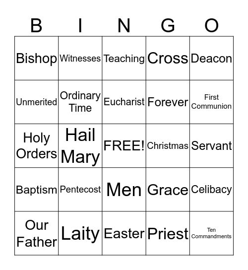 HOLY ORDERS & MATRIMONY Bingo Card