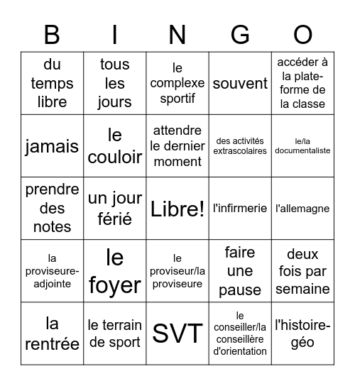 French 2 Entre Cultures Unit 1 Test Review Bingo Card