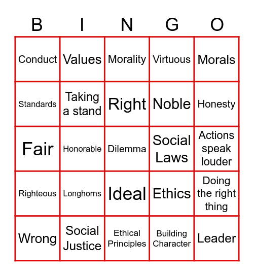 Longhorns Leadership - Ethics Bingo Card