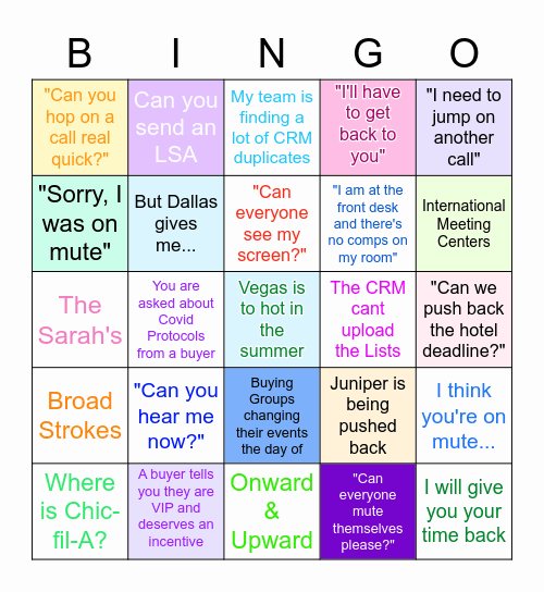 Zoom Meetings Bingo Card