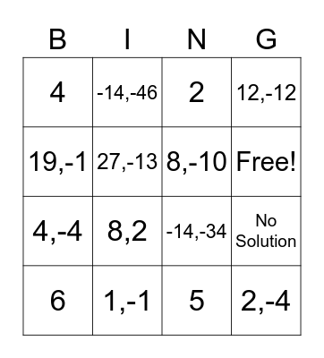 Absolute Value Equations Bingo Card