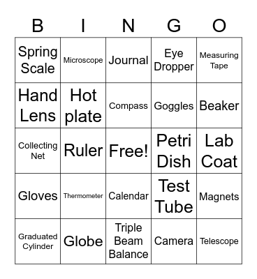 Science Tools Bingo Card