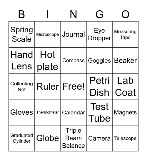 Science Tools Bingo Card
