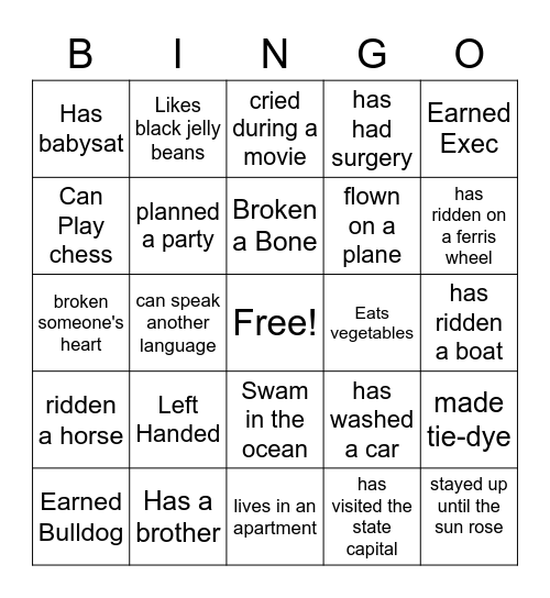 Get to Know You BINGO Bingo Card