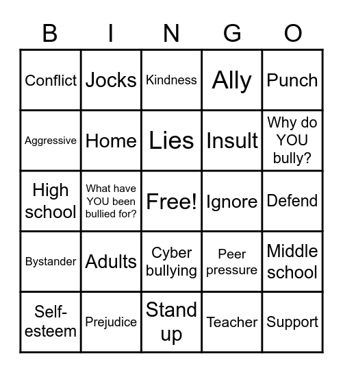 Bully Bingo Card