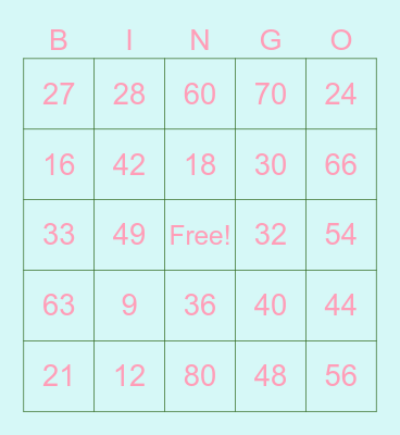 Multiplication Bingo Card