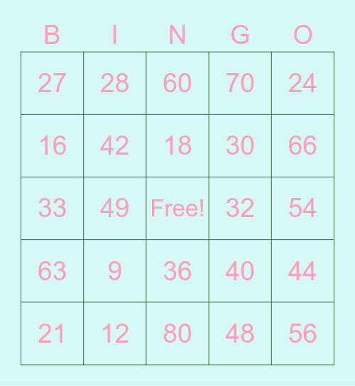 Multiplication Bingo Card