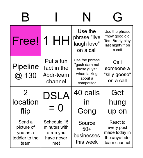 FriYAY BING Bingo Card