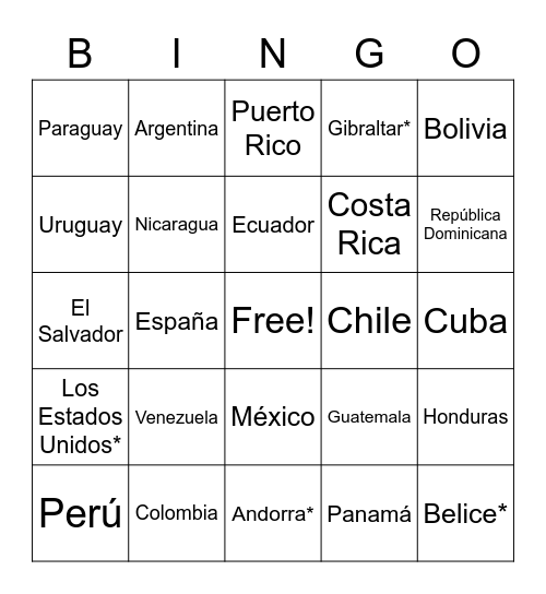 Los países hispanohablantes Bingo Card