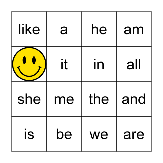 High Frequency Word Bingo Card