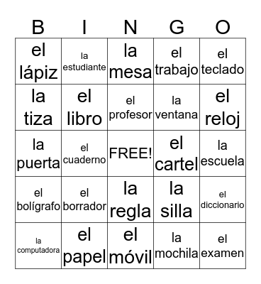 ¡Objectos de la Clase! Bingo Card