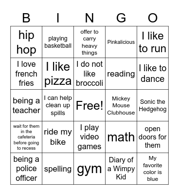 Back to School Survey Bingo Card