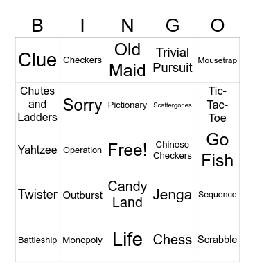 Board Games Bingo Card